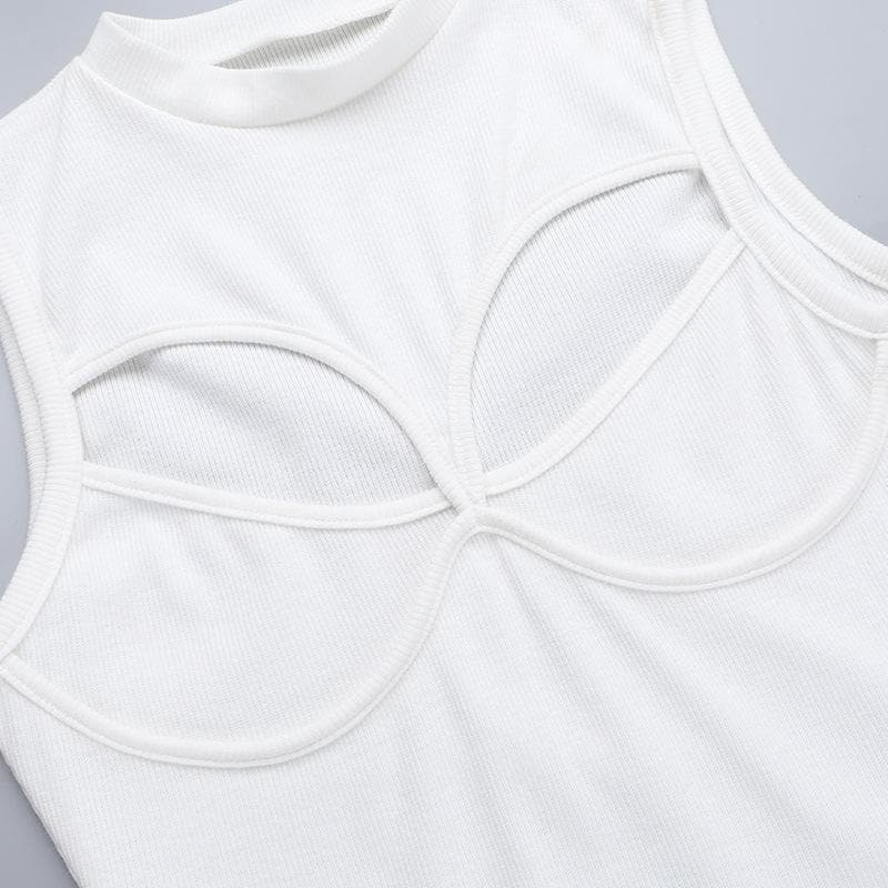 Crewneck sleeveless hollow out ribbed cut out mini dress