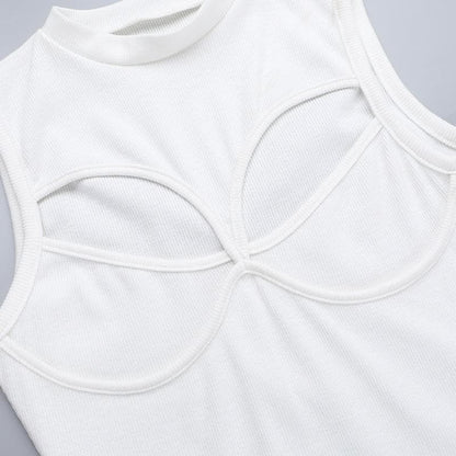 Crewneck sleeveless hollow out ribbed cut out mini dress