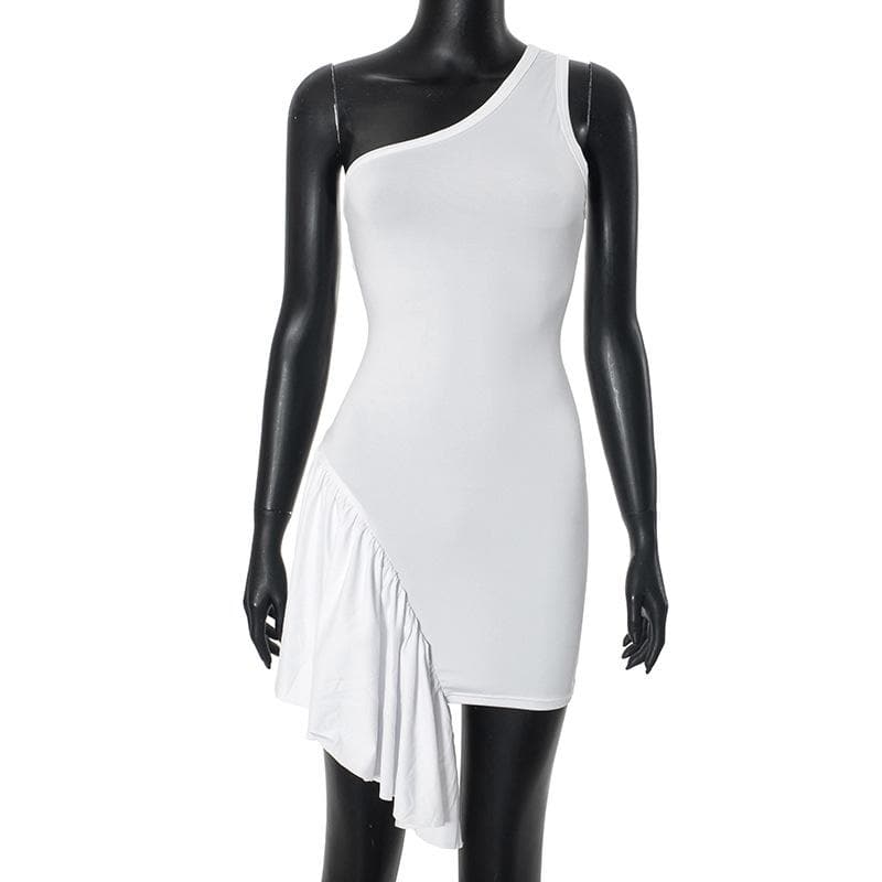 One shoulder irregular ruffle backless mini dress