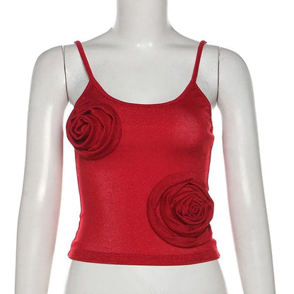 Flower applique u neck glitter cami top