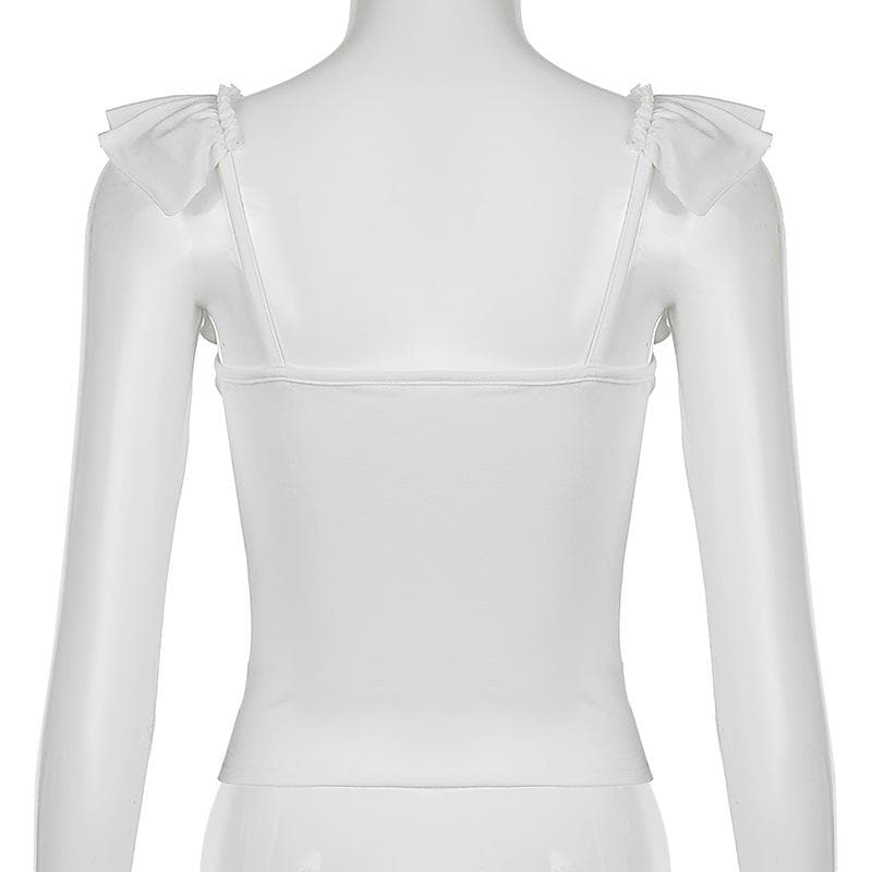 U neck ruffle solid backless cami top