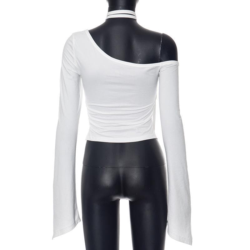 Long flared sleeve off shoulder ruched irregular top