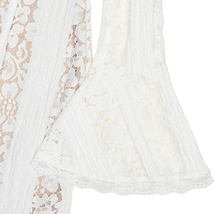 Long flared sleeve off shoulder lace mini dress