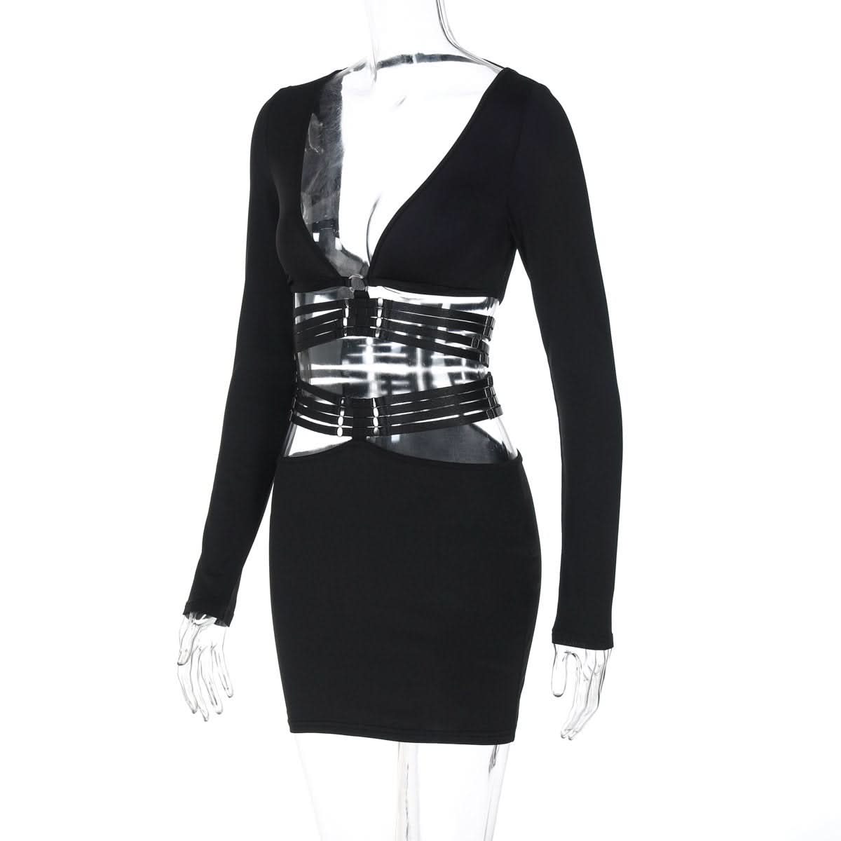 Long sleeve v neck adjustable o ring mini skirt set