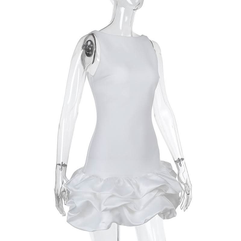 Zip-up ruched solid backless mini dress