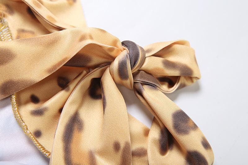 Leopard print halter self tie irregular backless maxi dress