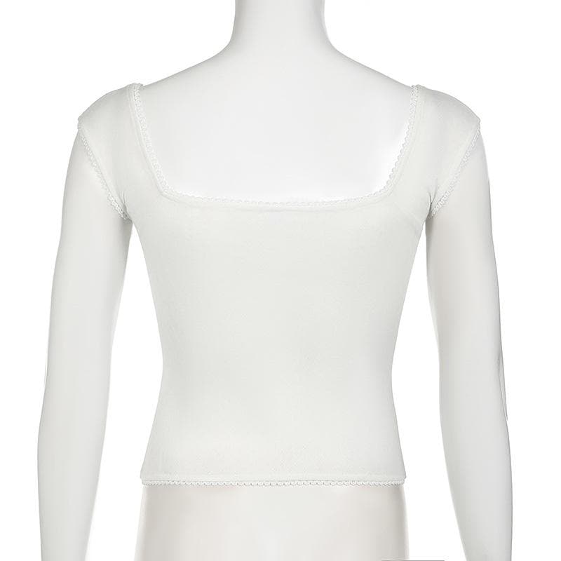 Cap sleeve ribbed bowknot textured lace hem top