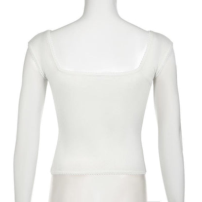 Cap sleeve ribbed bowknot textured lace hem top