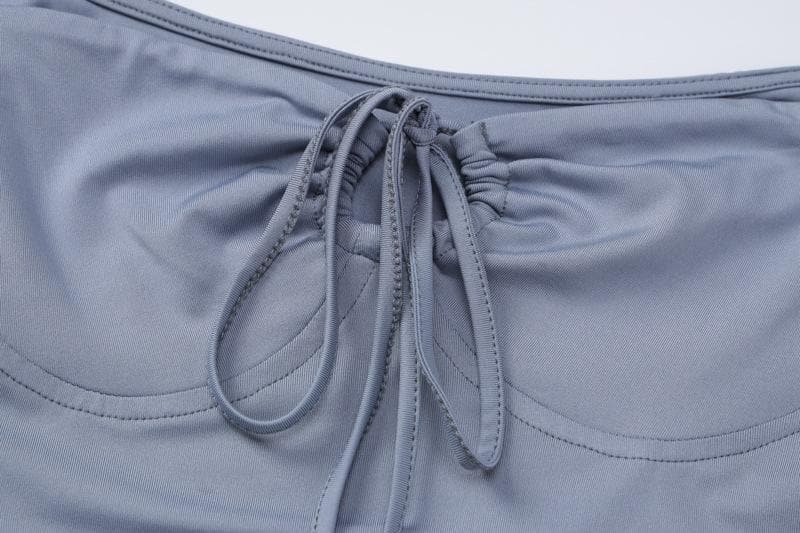 Long sleeve slit self tie drawstring backless solid maxi dress