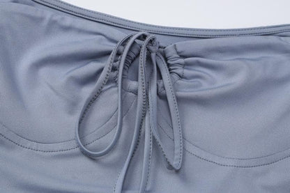 Long sleeve slit self tie drawstring backless solid maxi dress