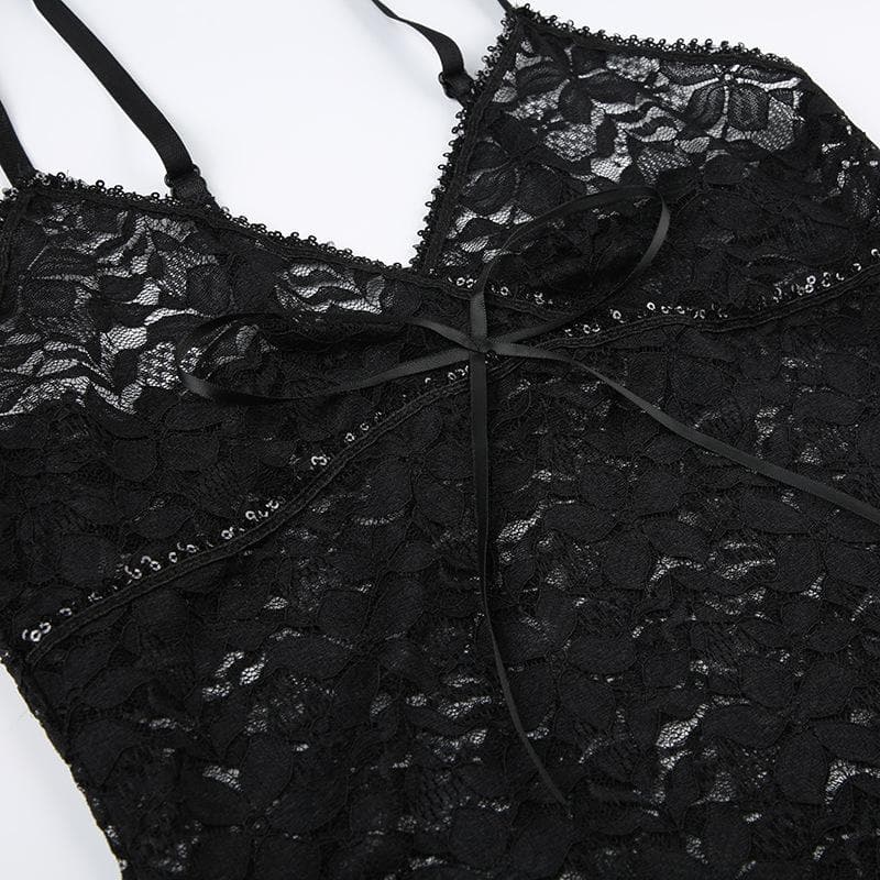 Lace see through solid v neck cami top