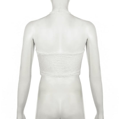 Halter bowknot ribbon lace backless top