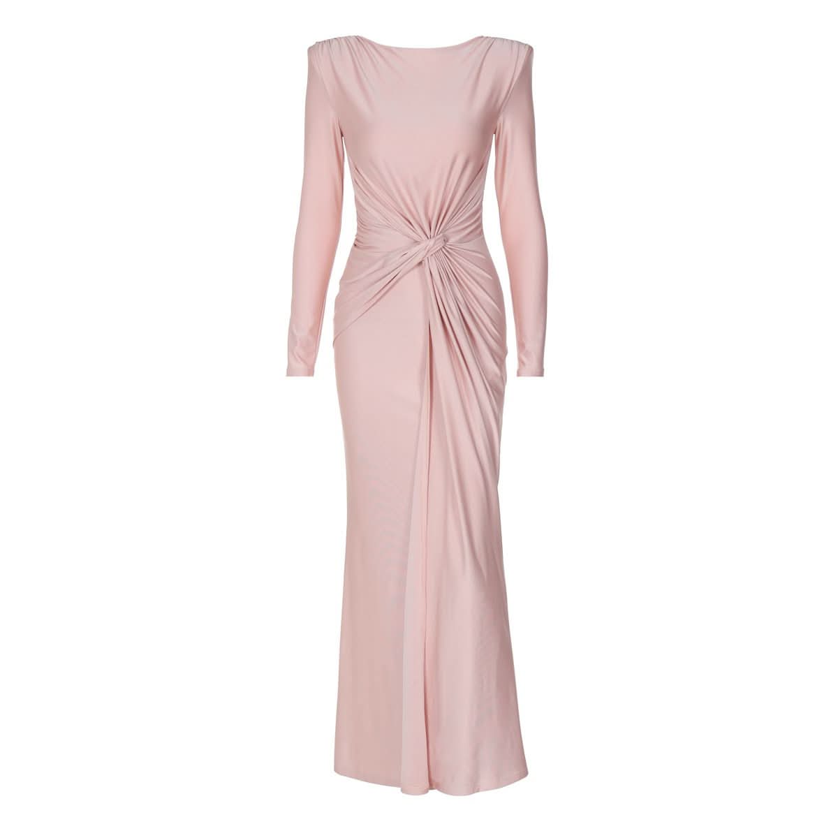 Long sleeve padded ruched maxi dress-final-sale
