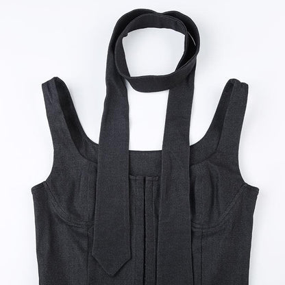 Sweetheart neck button backless denim cami top