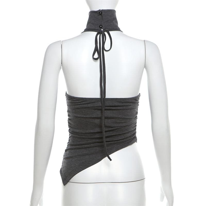 Halter high neck butterfly print irregular top