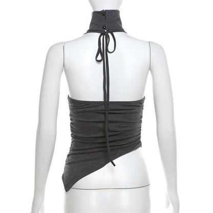 Halter high neck butterfly print irregular top