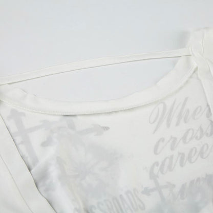 Long sleeve butterfly print backless top