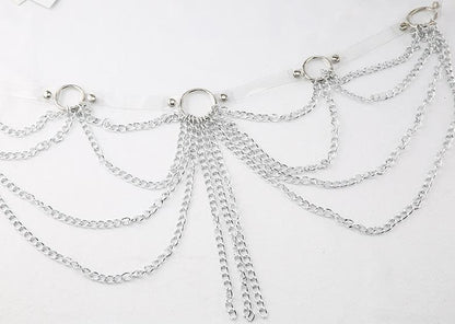 PU leather layered metal chain o ring belt