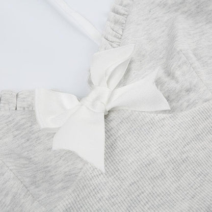 Lace hem ruffle bowknot v neck backless cami top