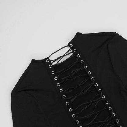 Long sleeve lace up mini dress