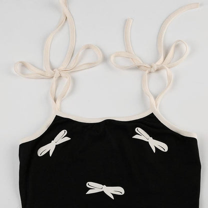 U neck bowknot pattern self tie cami top