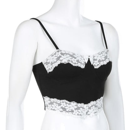 Bowknot lace patchwork backless cami top