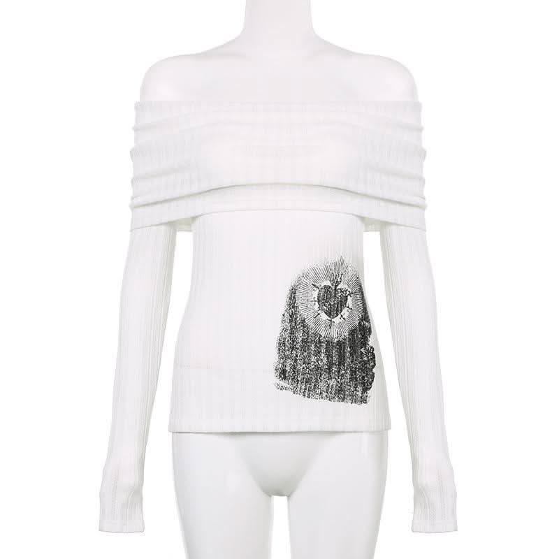 Off shoulder long sleeve ruched abstract top