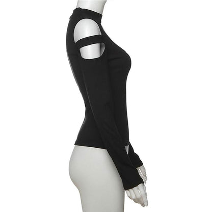 Long sleeve crewneck hollow out cut out top