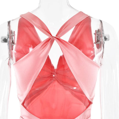 Ruched bowknot v neck satin cross back maxi dress