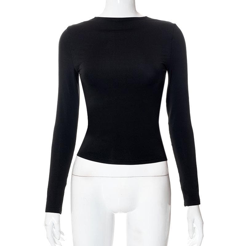 Hollow out solid long sleeve backless cut out top