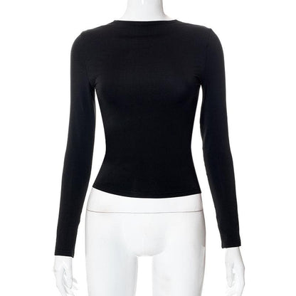 Hollow out solid long sleeve backless cut out top
