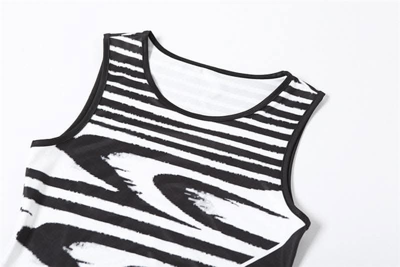 Striped contrast sleeveless round neck maxi dress-final-sale