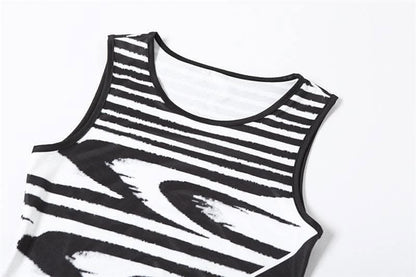 Striped contrast sleeveless round neck maxi dress-final-sale