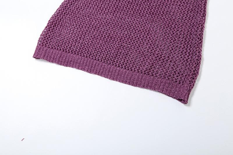 U neck knitted hollow out solid cami cut out top
