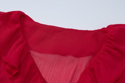 Long flared sleeve chiffon ruffle top