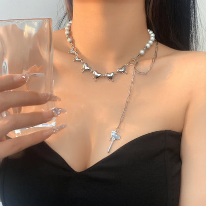 Layered heart beaded choker necklace