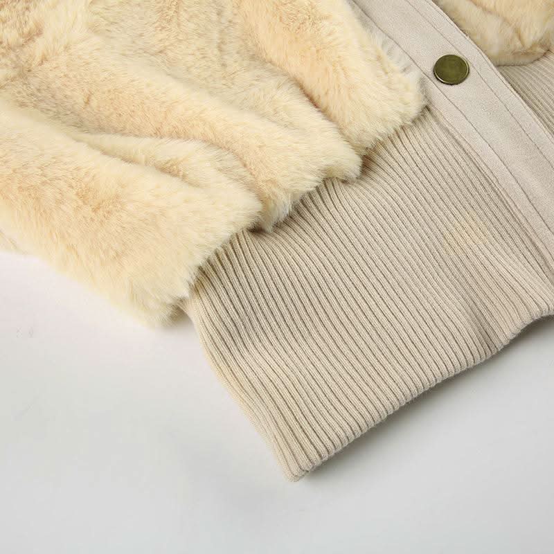 Turnover collar long sleeve button fluffy coat top