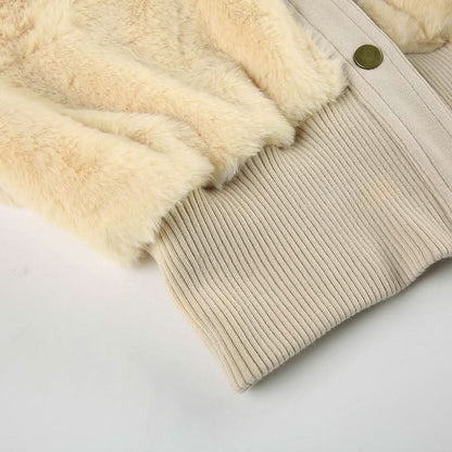 Turnover collar long sleeve button fluffy coat top