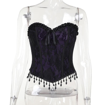 Sweetheart neck bustier tassels ruffle tube top