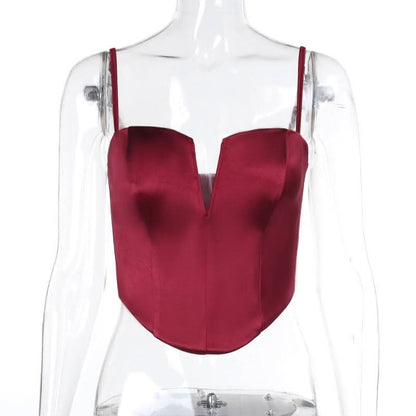 Satin v neck backless solid cami top