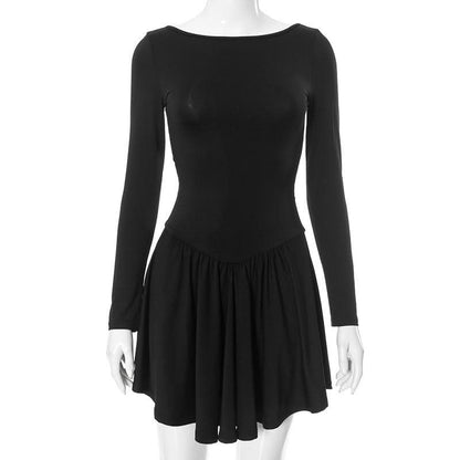 Long sleeve ruched solid mini dress