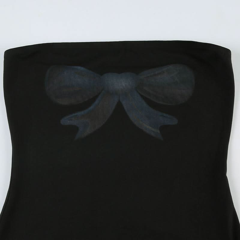 Bowknot print backless tube romper