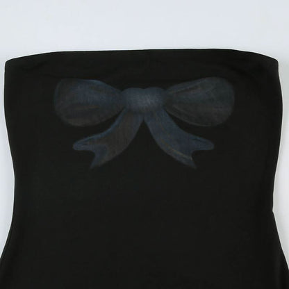 Bowknot print backless tube romper