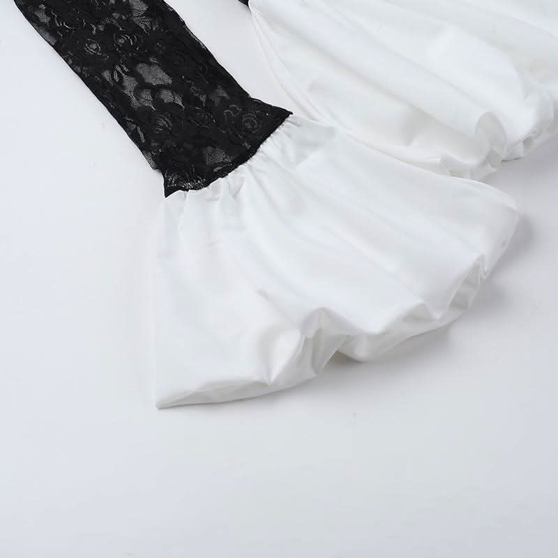 Long sleeve lace patchwork zip-up mini dress