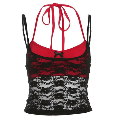 Halter lace bowknot 2 piece top