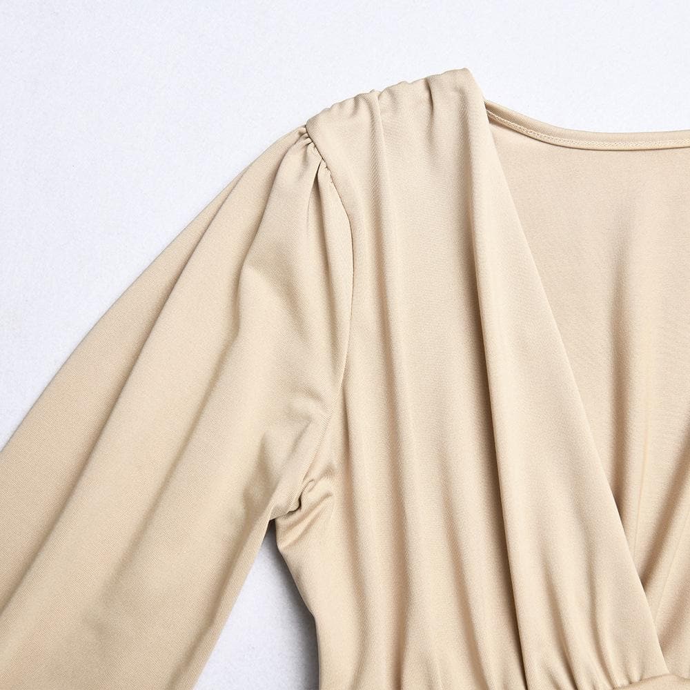 Halibuy Double layered deep v neck ruched solid bodysuit - Final Sale