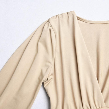 Halibuy Double layered deep v neck ruched solid bodysuit - Final Sale