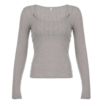 Long sleeve ribbed solid 2 piece top