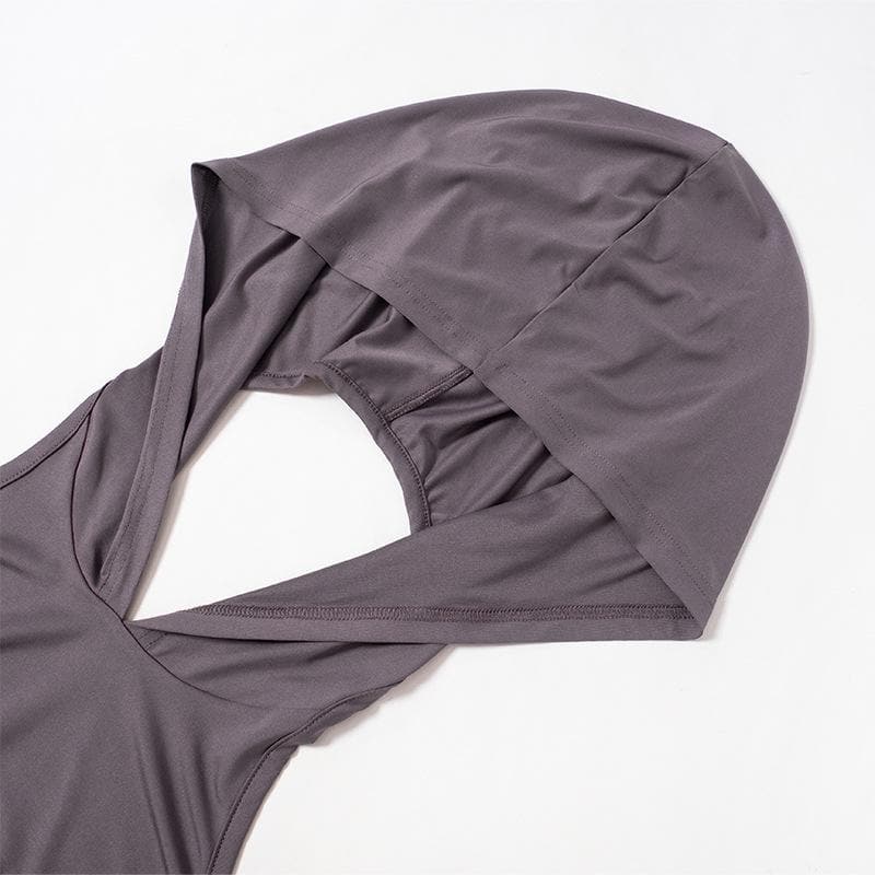 Hooded Cold Shoulder Ruched Long Sleeve Bodycon Mini Dress