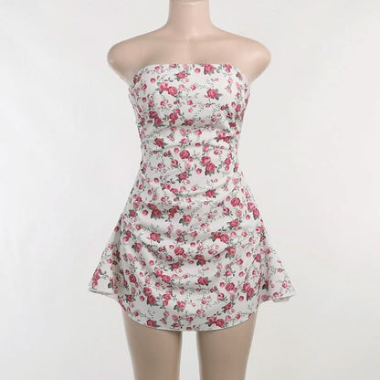 Flower print backless tube mini dress